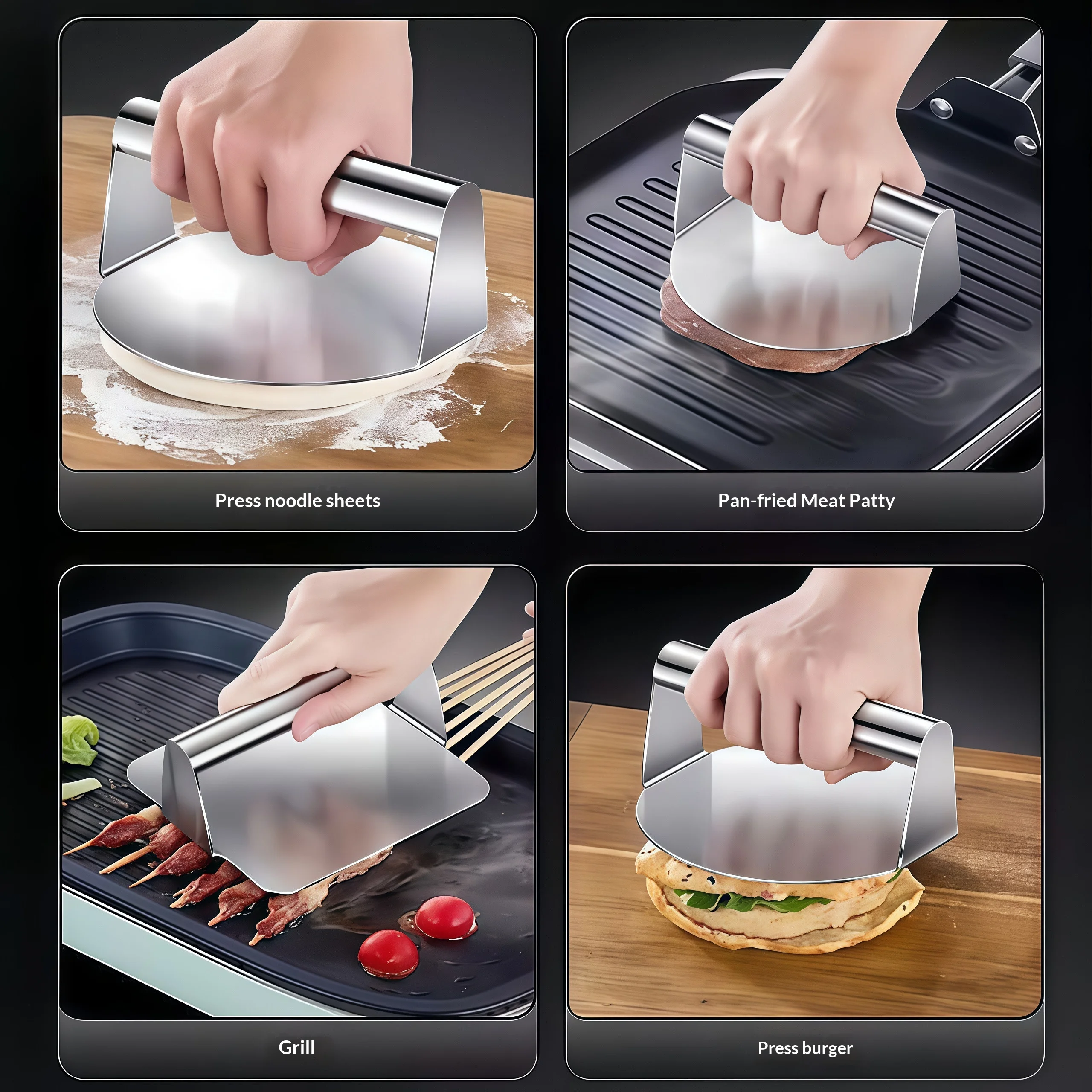 1/3PCS Stainless Steel Smash Burger Press Round Hamburger Patty Maker Meat Press Mold for BBQ Grilling Kitchen Cooking Accessory
