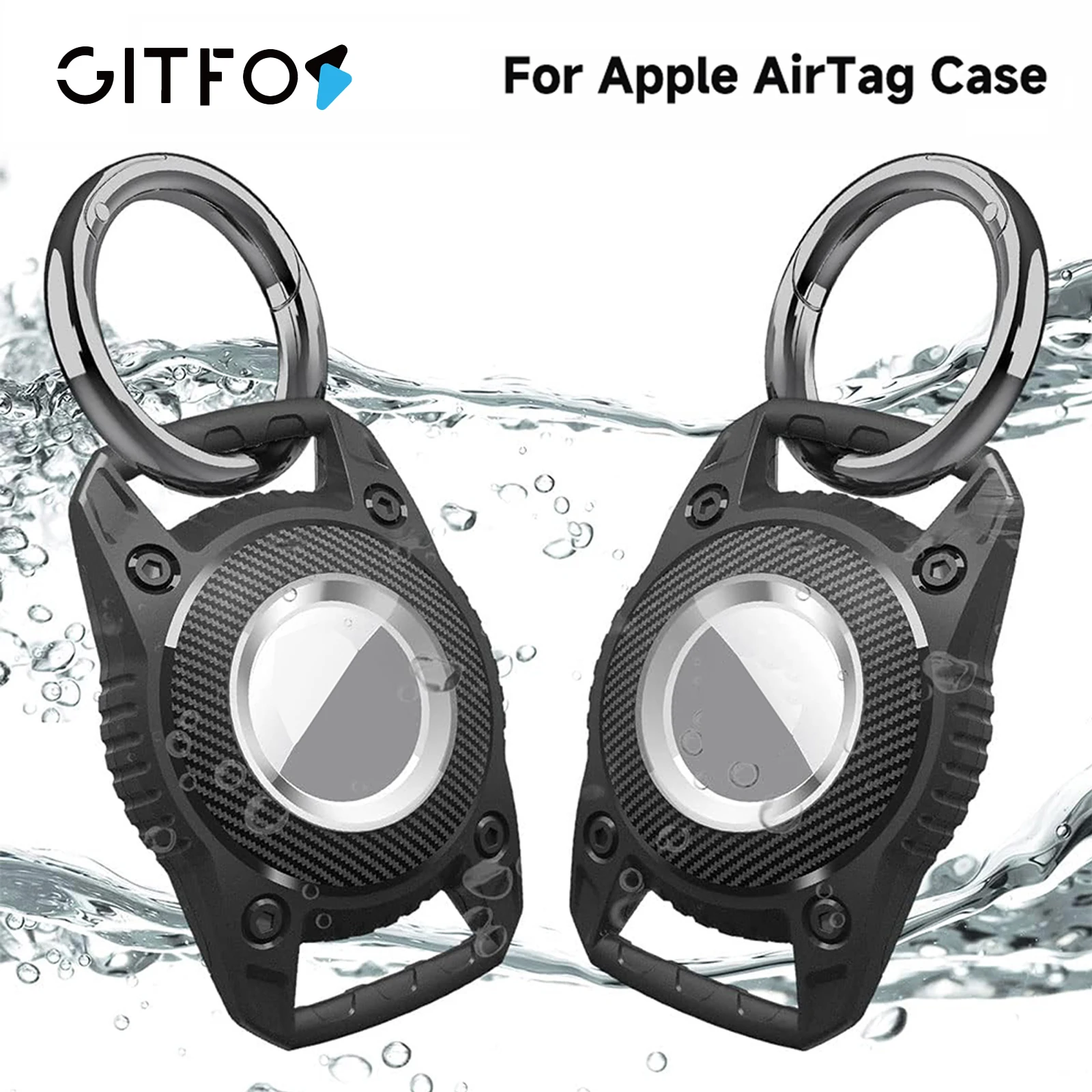 GITFOS Airtag Holder Case IP67 Waterproof Airtag Holder Keychain Hard TPU Full Protection with Key Ring for Airtag Luggage Dog