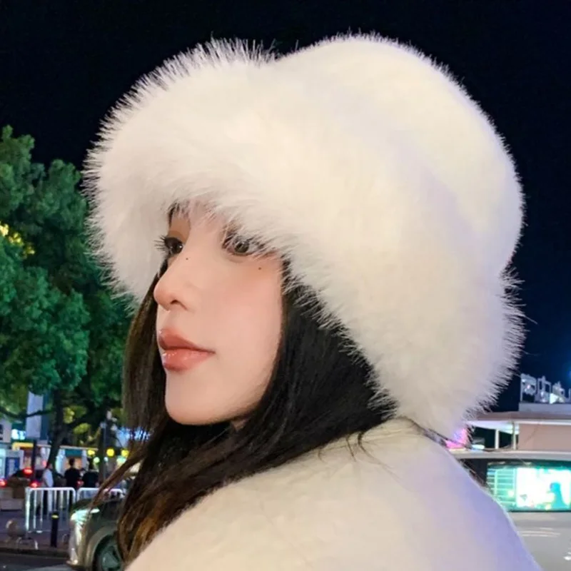 Fashion Faux Fox Fur Thicken Warm Hats for Women Lady Windproof Russian Hat Ear Protection Bonnet Caps Winter Warm Snow Ski Cap