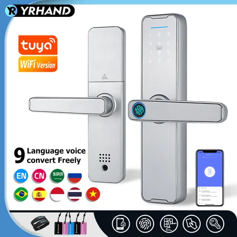 YRHAND K7S 새로운 Tuya Wifi Sliver fechadura eletronico 디지털 생체 인식 지문 잠금 장치 원격 방수 스마트 도어 잠금 장치