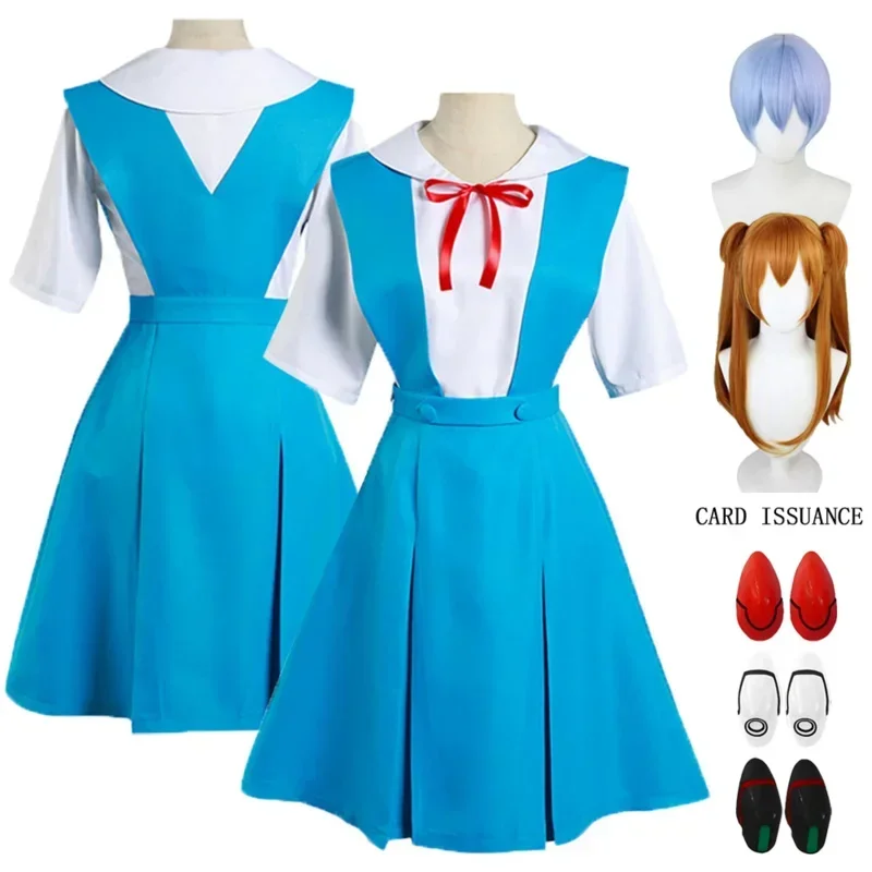 Rei Ayanami Cosplay Costume Asuka Langley Soryu Cosplay Girl Women School Uniform Dresses Wig Hair Clips Halloween Loli Clothing