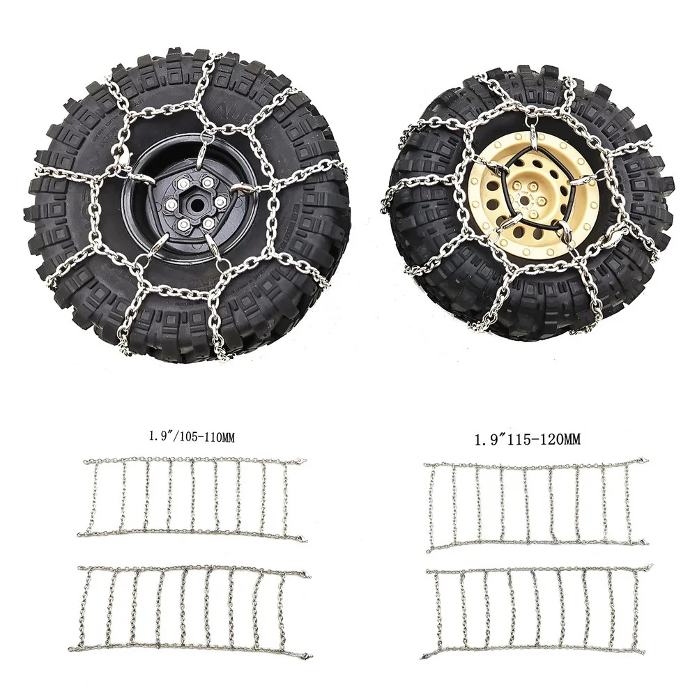 2 sztuki 1.9 Cal opony łańcuchy śnieżne 110mm 120mm dla osiowych SCX10 II III Traxxas TRX4 Redcat GEN8 MST 1/10 gąsienica RC części do ulepszenia