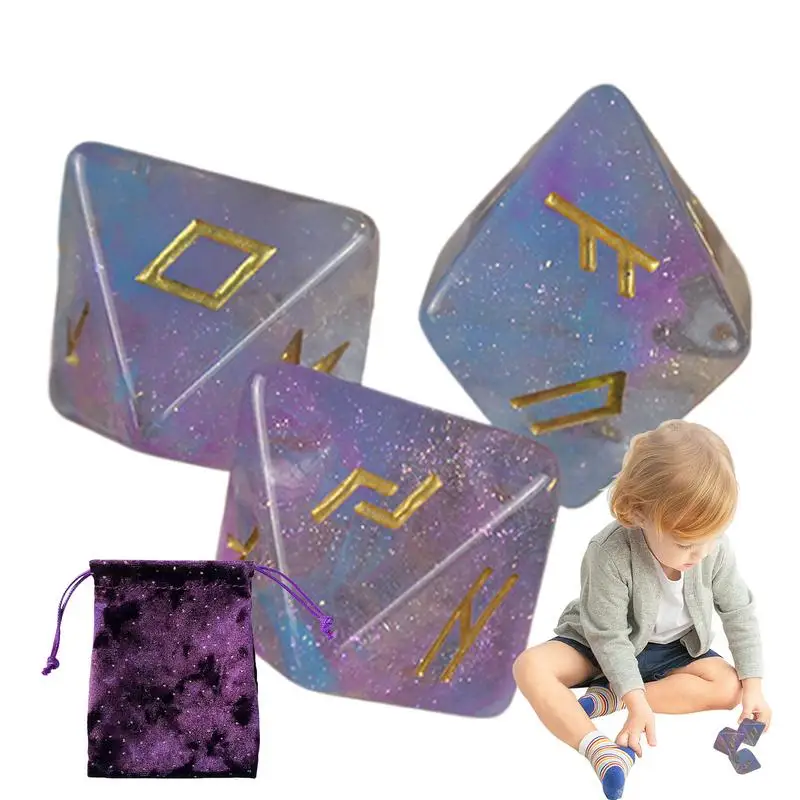 

Многогранные игральные кости для гадания, игровой инструмент, 8-сторонние игральные кости, рунические кости для гадания, астрологические кости, набор многогранных кубиков из смолы с шнурком