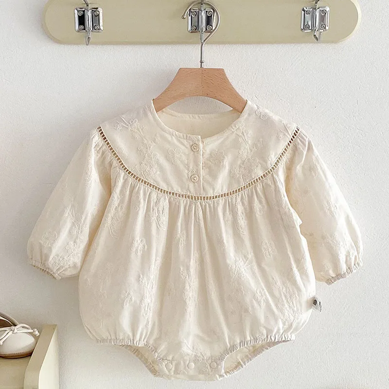 

2025 New Spring 0-24M Children Clothes Newborn Baby Girl Jumpsuit Long Sleeved Cotton Embroidery Infant Baby Girl Bodysuits