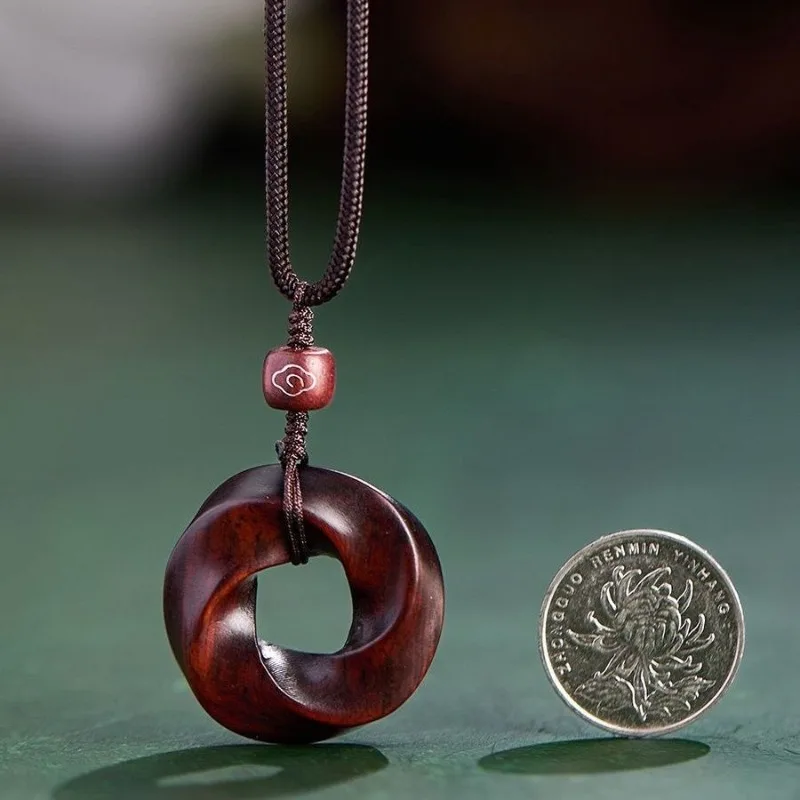 Timeless Auspicious Mobius Loop Sandalwood Pendant Adjustable Unisex Layering Necklace Bohemian Wooden Charm Sweater Chain Gift