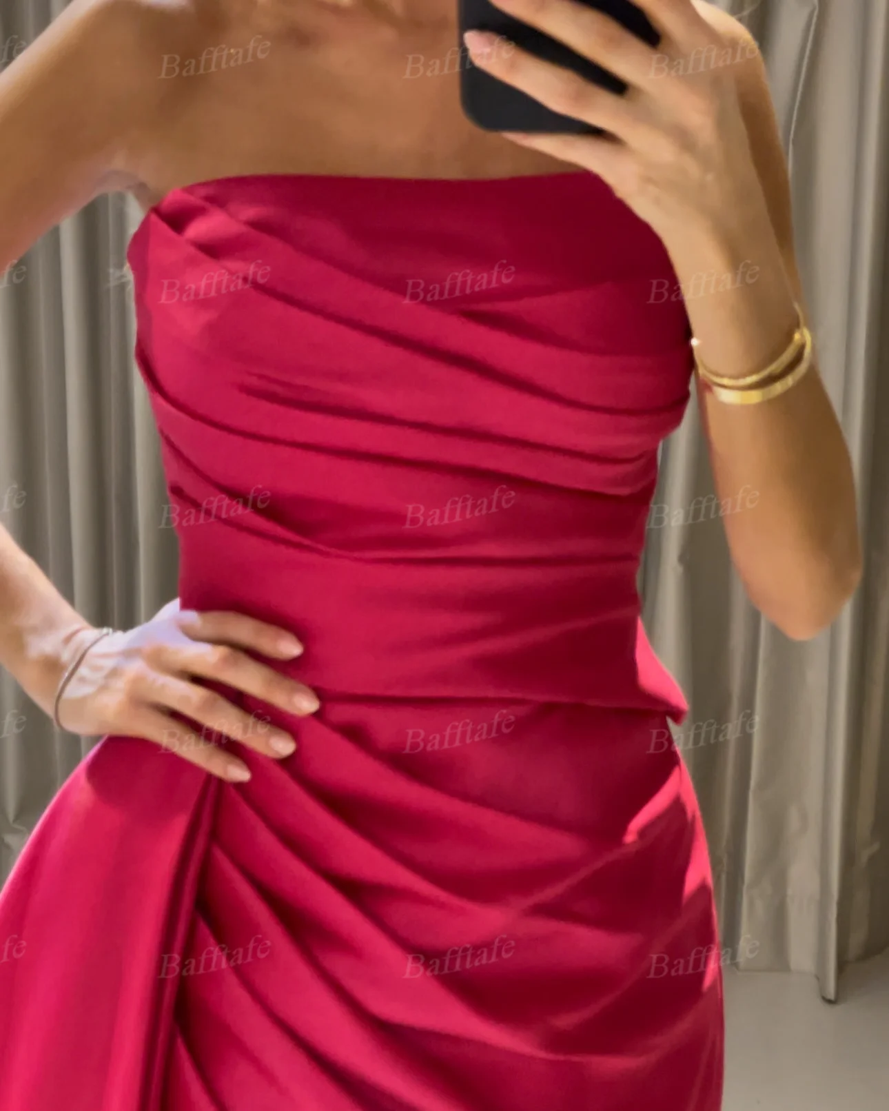 Bafftafe Simple Mermaid Evening Dresses Satin Leg Slit Pleats Customized Formal Party Prom Dress Long Women Bridesmaid Gowns image 3