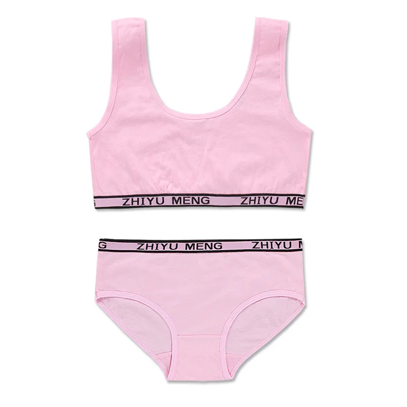 Girls Training Bras Panties Kids Cotton Underwears Set Teenage Students Bra Vest And Panties Wireless Children Sports Bra Boxers