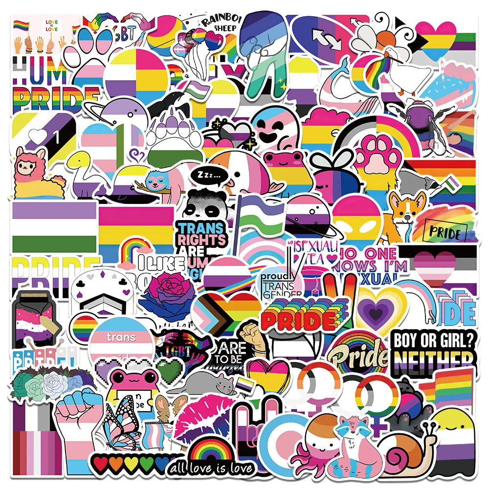 50/100pcs Gay Pride Stickers Rainbow Stickers in Bisexual Stuff Colorful LGBTQ Sticker for Water Bottle Laptop Motor Phone