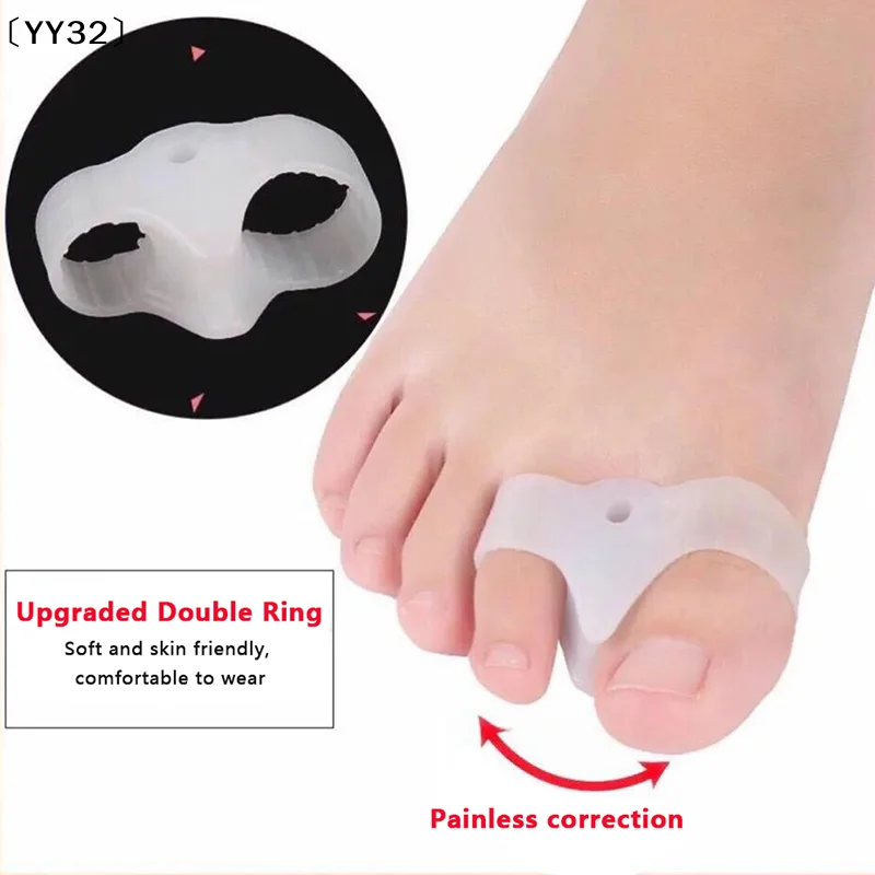 2PCS Silicone Gel Double Ring Thumb Corrector Bunion Foot Toe Hallux Valgus Protector Separator Finger Straightener 〔YY32〕