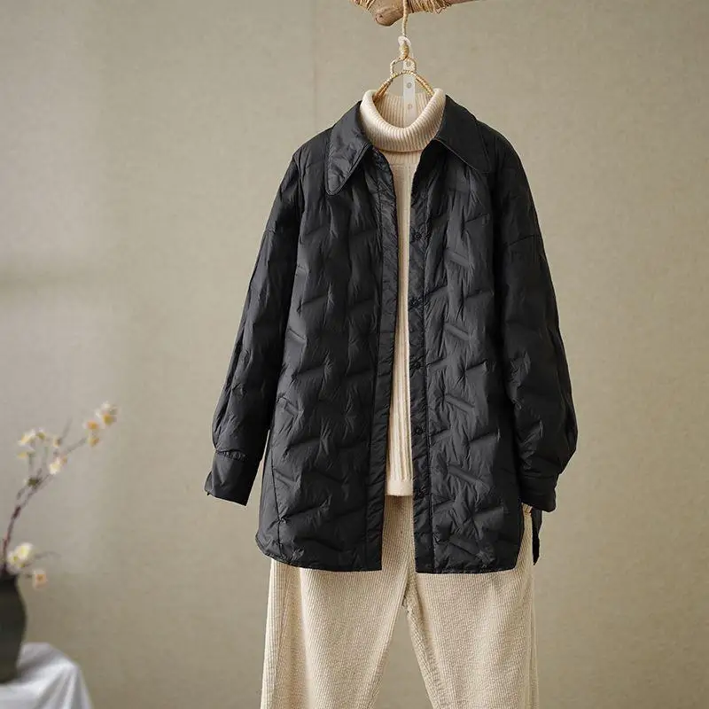 

Lightweight Women's down irt Padded Knot Front Coat White Du Feather Mid-Length Autumn Winter New Sle Korean ...