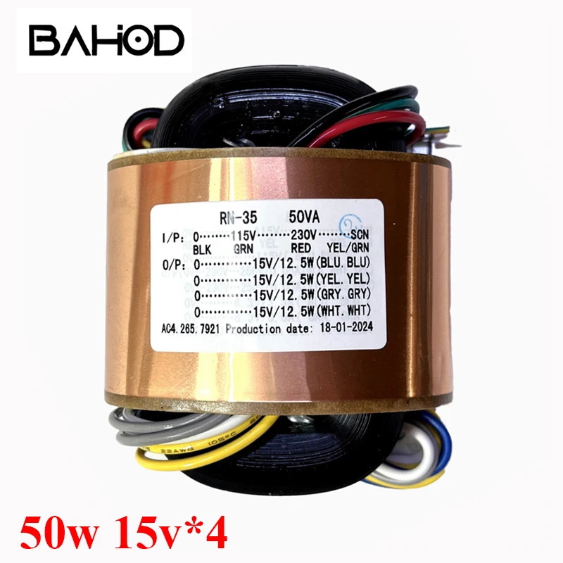 

BAHOD 50w 15v*4 Sets (0.83A 8-wire Independent) R-type Power Transformer for HIFI Amplifier Audio Accessories