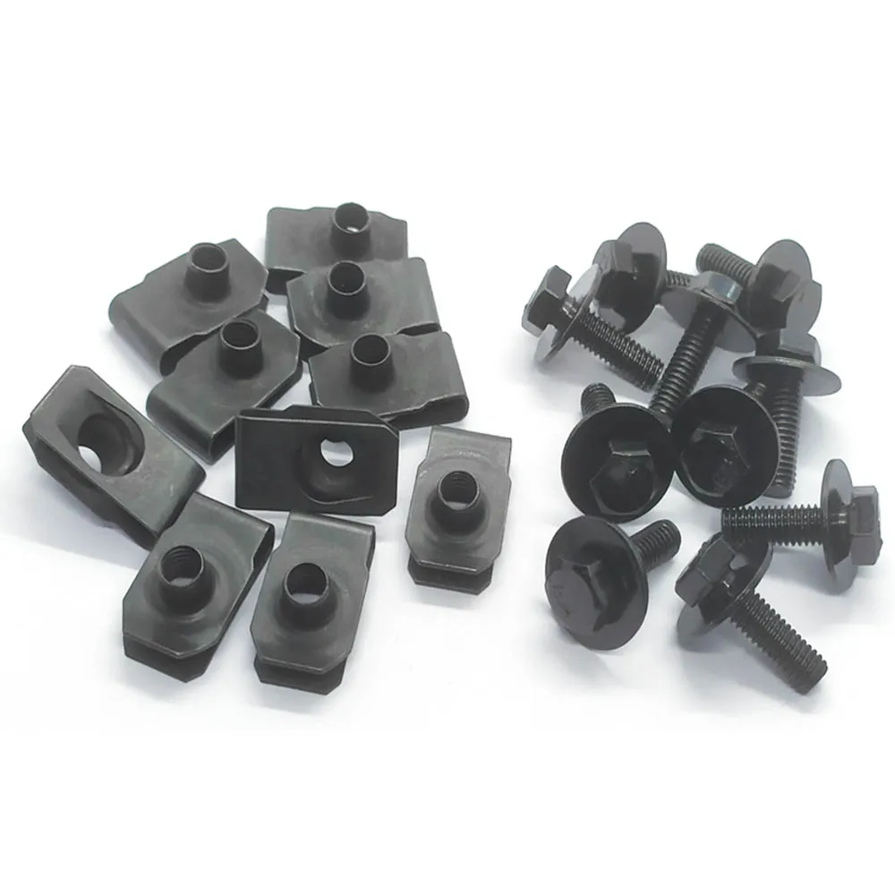 10sets Car Black Metal U Type Clips M6 6mm Reed Nuts Licence Plate Clip and Hexagonal bolts with pad