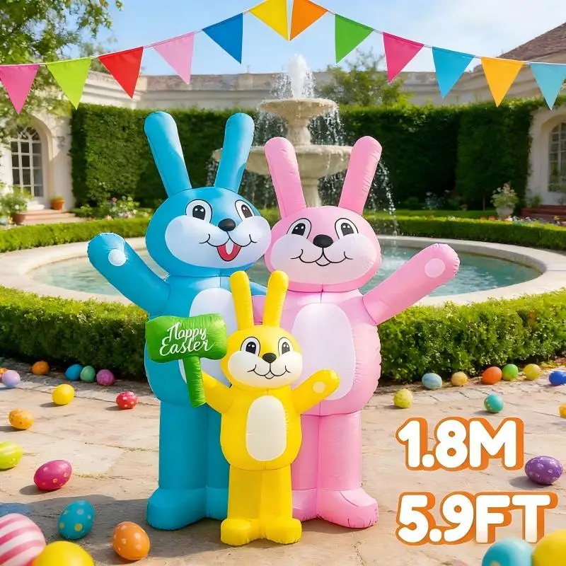 

1.8M/5.9FT Easter Holiday DIY Inflatable Decor Rabbit Family Inflatable Festival Model with LED Lights for Outdoor Garden Yard