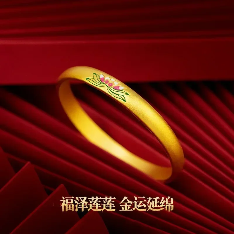 

9999 Real Gold 24K Lotus Bracelet, Gold Ethnic Style Women's Lotus Ancient Method 999 Bracelet