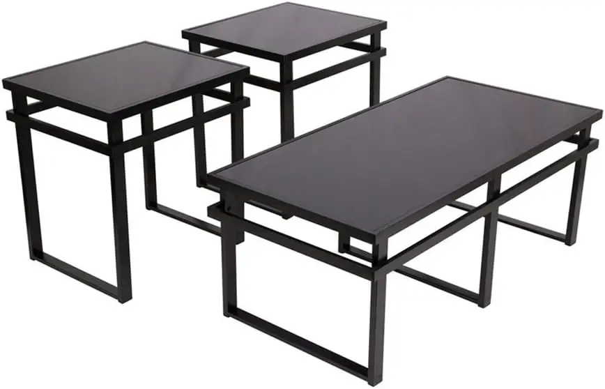 

Laney Contemporary 3-Piece Table Set, Ludes Coffee Table And 2 End Tables, Bla Glass