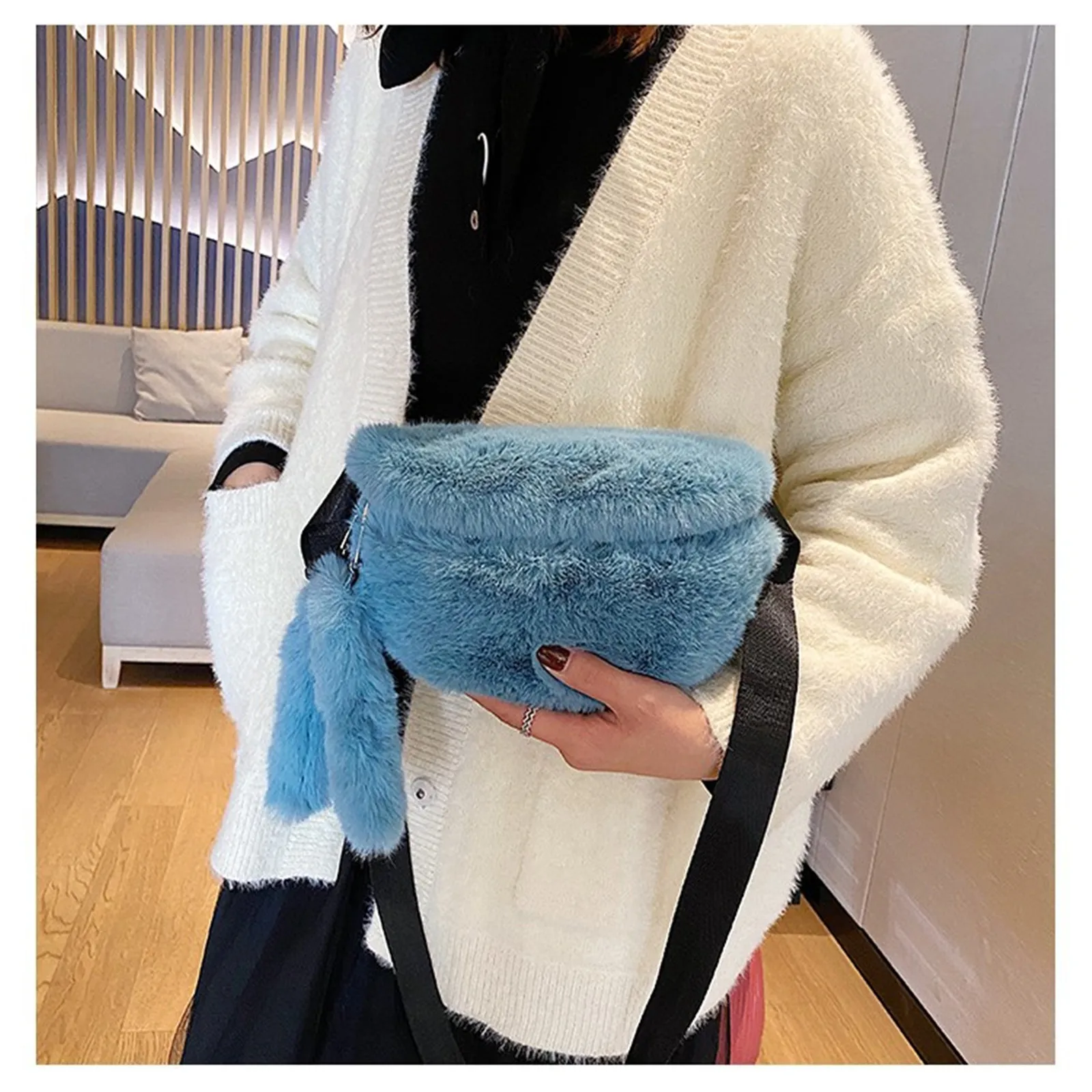 Fluffy Plush Chest Pack Luxury Designer Fluffy Faux Fur Crossbody Bag Half Moon Banana Purses Shoulder Bag Winter Hobos Bag