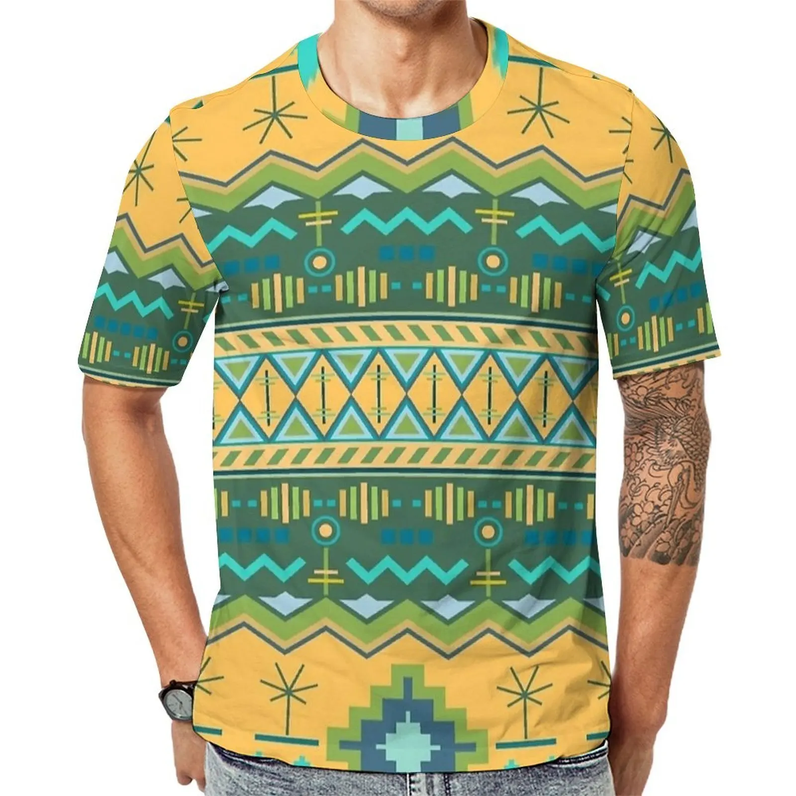 Summer T Shirt Vintage Aztec Tribal Pattern Print T Shirts  Awesome Cool Tees For Man Short-Sleeve Printed Big Size Clothes
