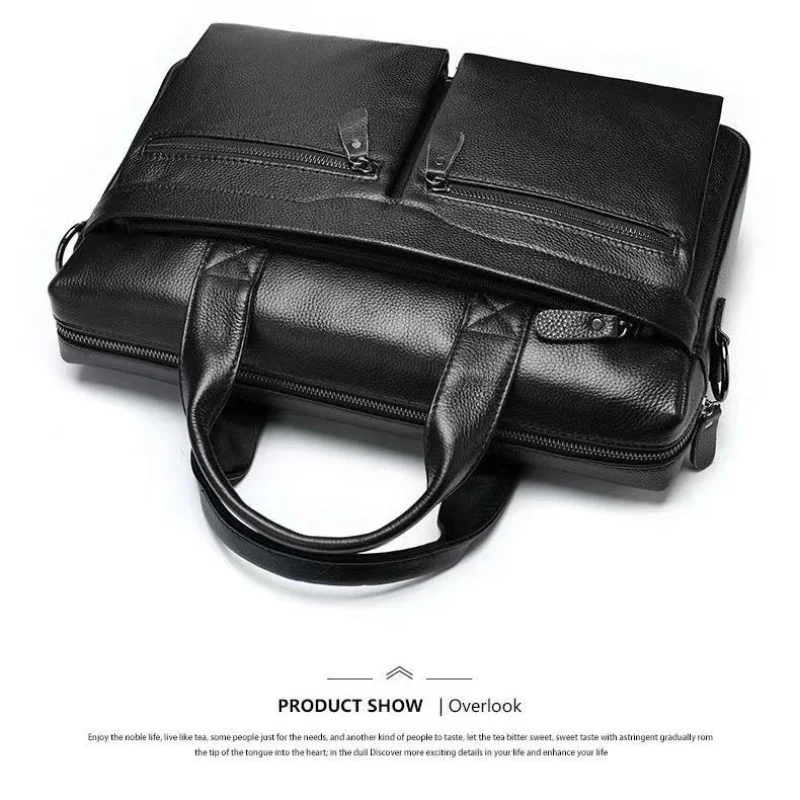 Maleta de couro portátil masculina, camada principal do couro sacola, grande capacidade, crossbody