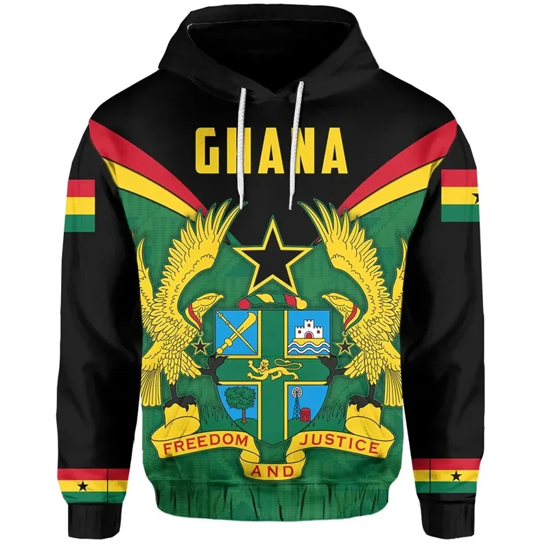 3DPrint African Country Ghana IndependenceDay Hoodies The Republic-of Ghana Emblem Flag Graphic Hooded Sweatshirts Mens Clothing