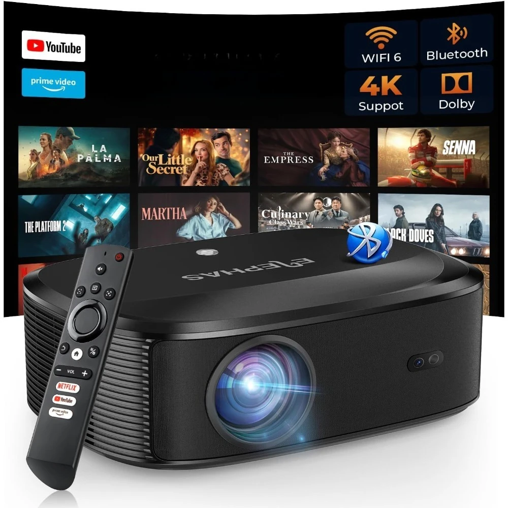 نسخة مطورة - جهاز عرض 4K مع واي فاي وبلوتوث، جهاز عرض أفلام خارجي مع NETFLIX/Prime Video/YouTube مدمج، #1