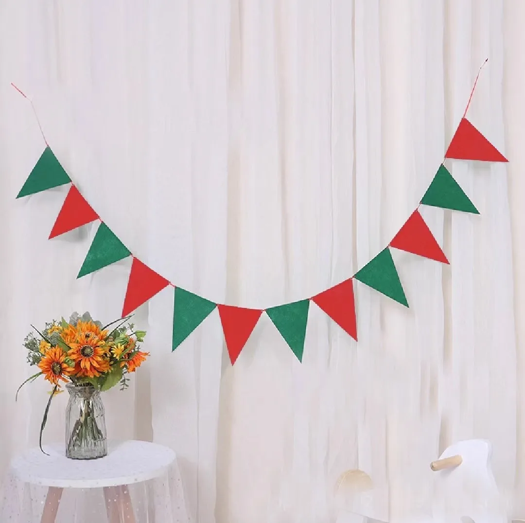 Kleurrijke Vilt Verjaardag Driehoek Banner Jute Linnen Bunting Vlaggen Party Decor voor Thuis Baby Douche Verjaardagsfeestje Decors