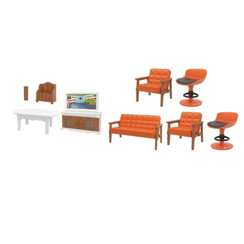 Ensemble meubles miniatures cuisine / salle bain / scène chambre affichant des accessoires