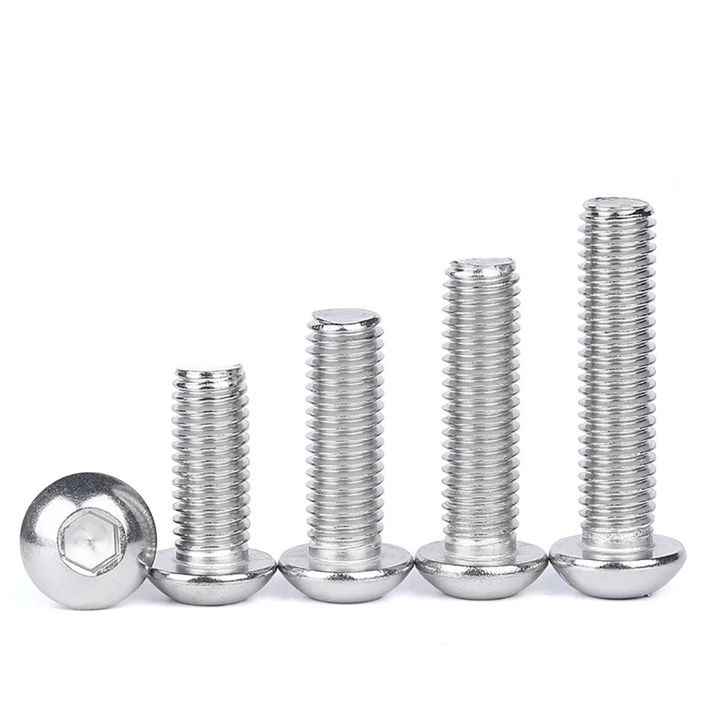 M2 M2.5 M3 M4 M5 Button Head Hex Socket Screws Marine Grade A4 316 Stainless Steel 4mm-60mm Round Head Corrosion Resistant Bolts