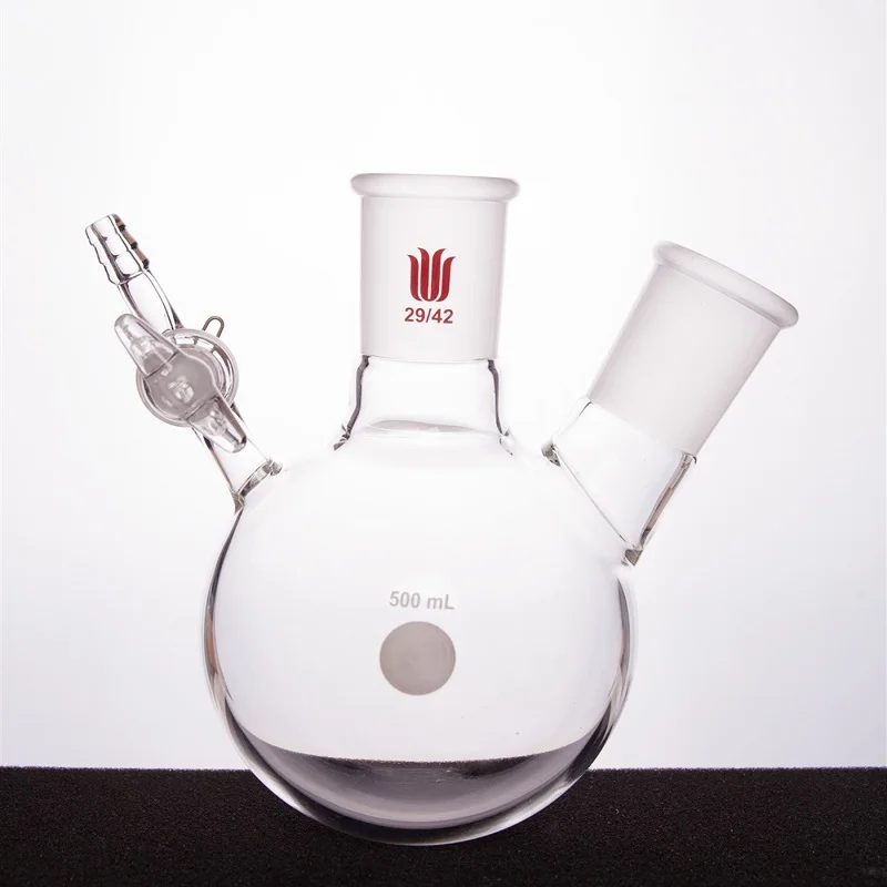 SYNTHWARE Two-necked reaction bottle, FLASK, REACTION, 2-NECK, With 2mm aperture glass valve, Borosilicate glass, F16