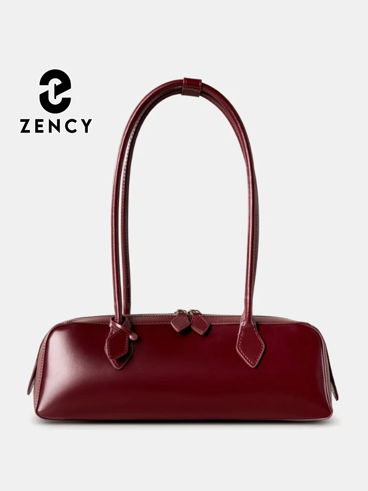 Zency Wine Red Designer Underarm Bag Ladies Handbag Premium Oil Wax Leather Shoulder Bag Ladies Satchel French Style Waterproof