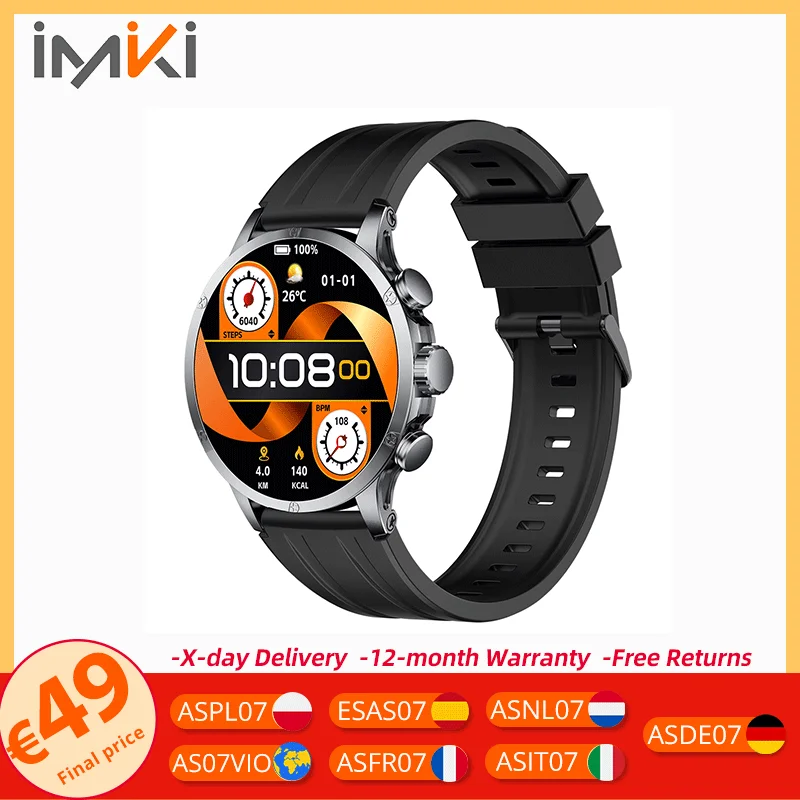 IMIKI XPLORER Pro smartwatch 1,6 ''AMOLED-scherm 170 + sportmodi, hartslag-/SpO2/slaapmonitoring, 1ATM waterbestendig