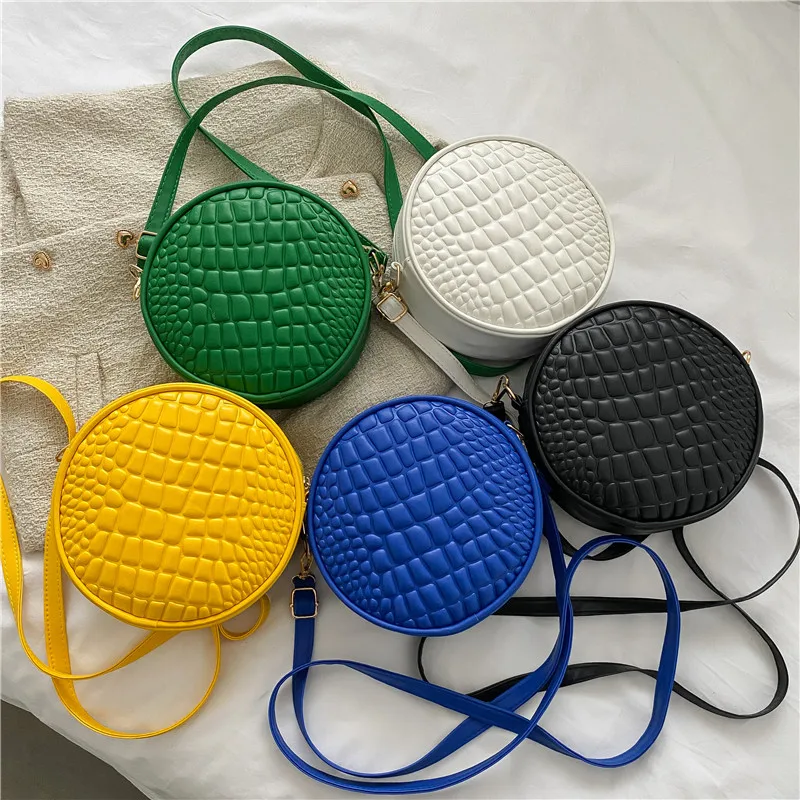 Trendy Round Crossbody Bags For Women Crocodile Pattern Pu Leather Shoulder Bag Small Fashion Female Handbag