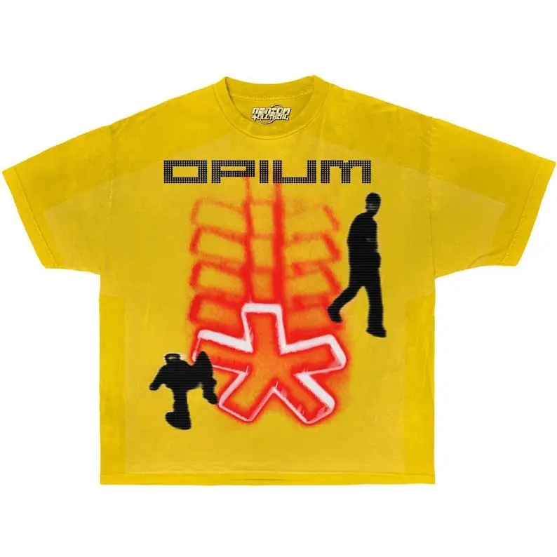 Opium Fade Yellow Boxy Cotton Tee Shirt Boxy Shirt Opium, y2k, fashion, streetwear, unisex, men, women, cotton, crew neck, y2k