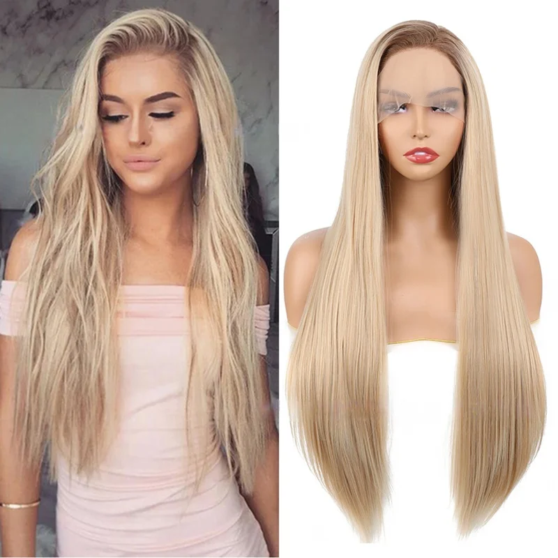 13x4 Ombre Ash Blonde Lace Front Wigs Long Straight Wigs for Black Women 26inch