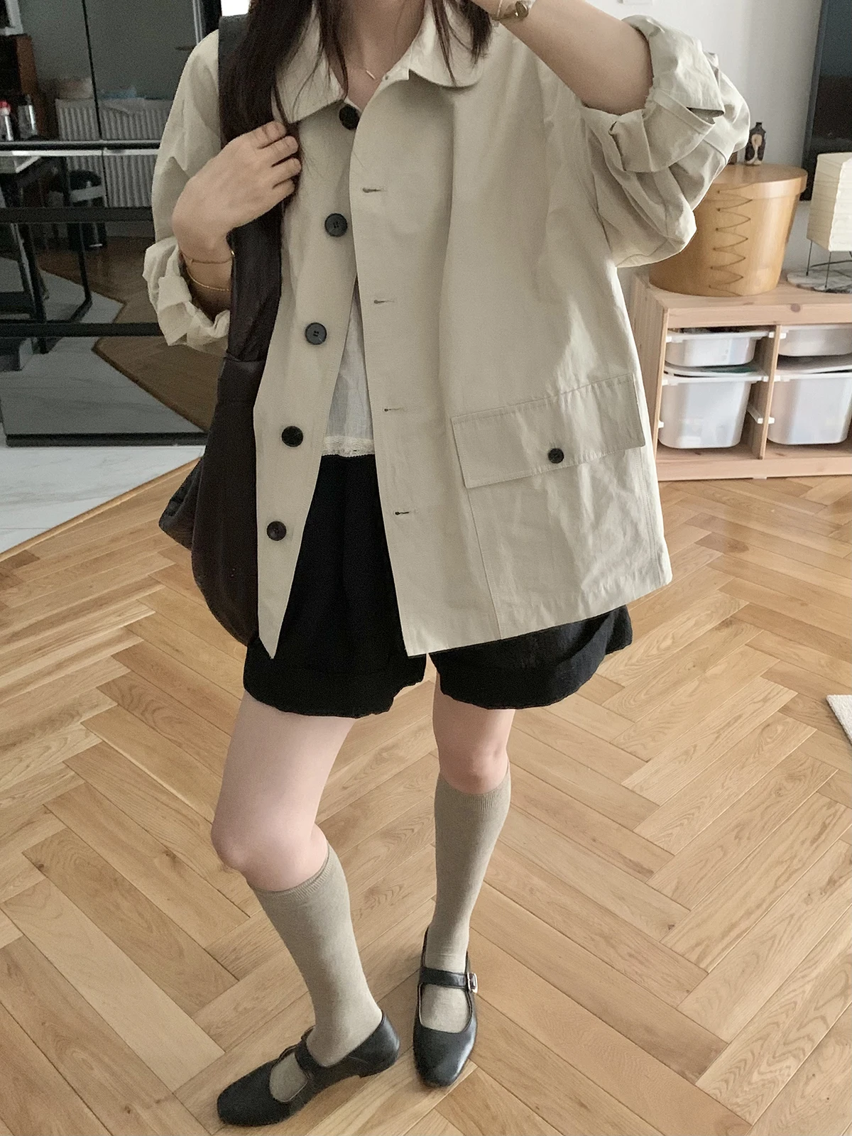 

Briti Sle ort Casual Coat Vintage Design Turn-down Collar Women's Windbreaker Cact Size Autumn Outerwear Cotton Nylon