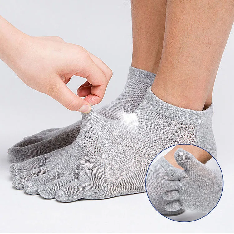 Cotton Five Finger Socks Men Spring Summer Hollow Mesh Five Toe Ankle Socks Breathable sweat absorption Men\'s Split toe Sock