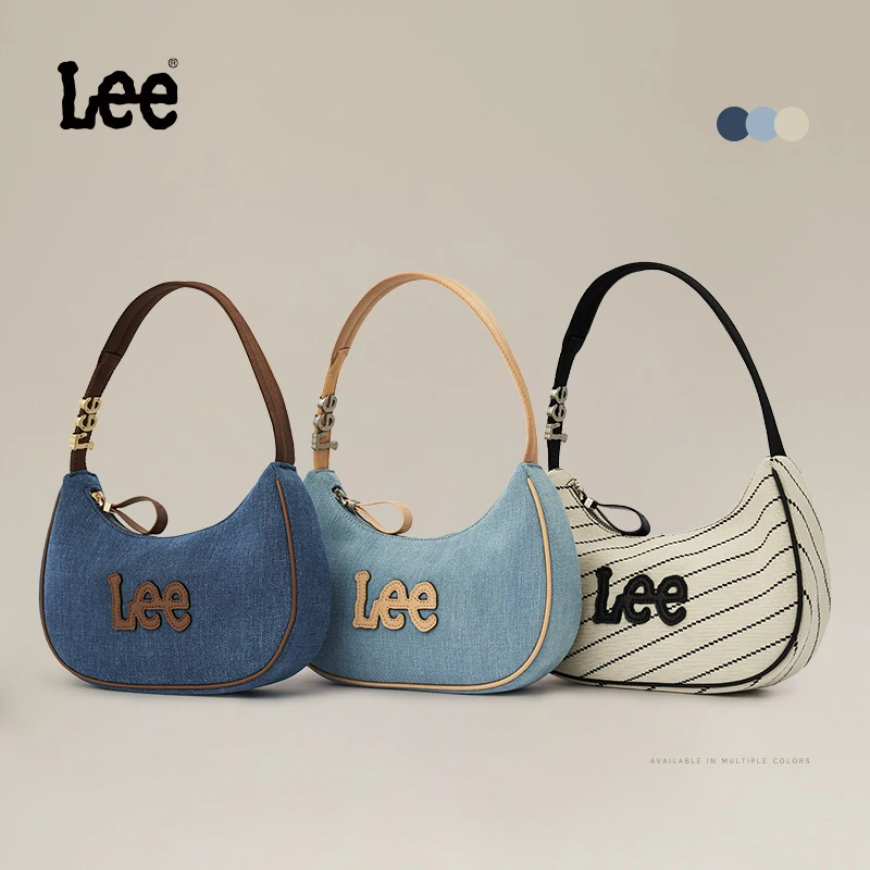 

LEE Vintage Women's Striped Half Moon Underarm Bag Fashion Style Leather Denim Daily Shoulder Handbag Light and Thin Saddle Bag