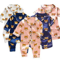 summer new cartoon suit boys' and girls' casual pajamas suit baby silk ice short sleeve shorts housewear suit