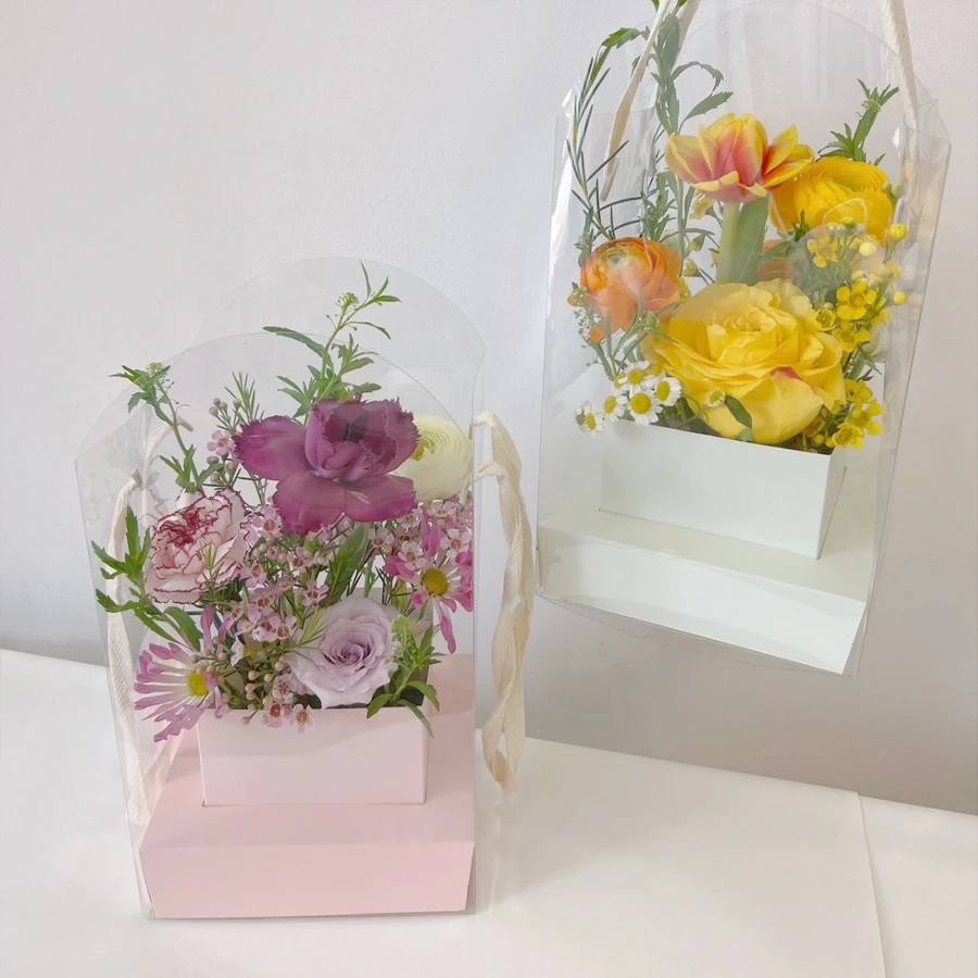 5/10Pcs, Hand Flower Packaging Box, Waterproof Transparent Flower Art Arrangement Paper Box, Tote Florist Supplies Package