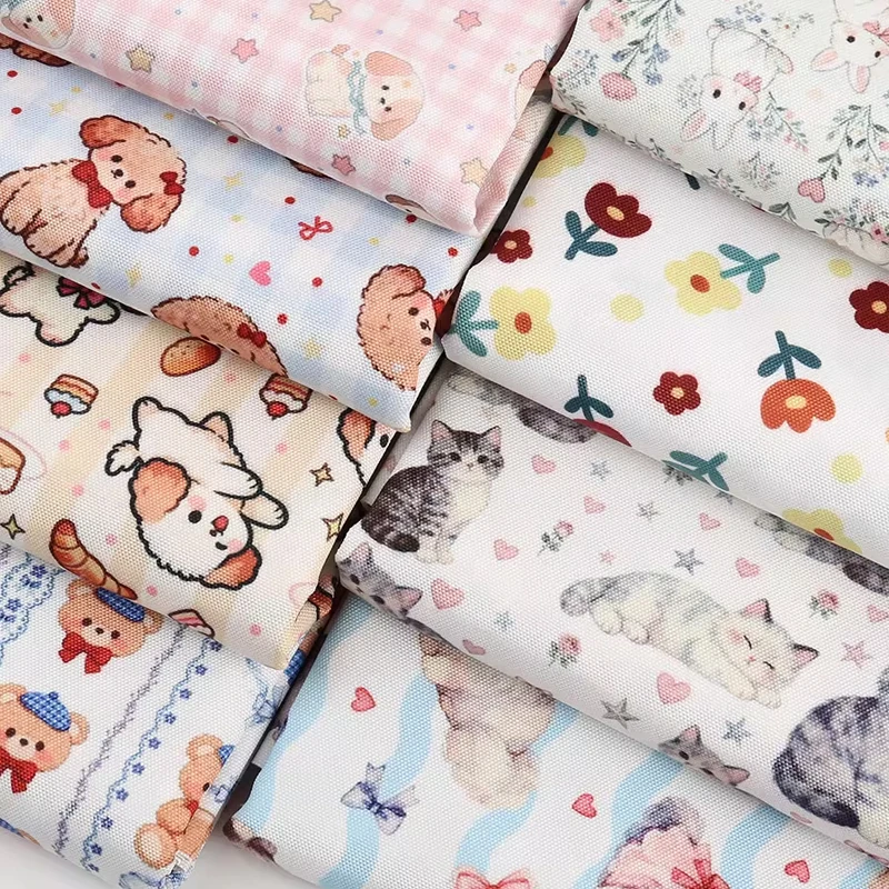 

0.5m/1m/2m Cartoon Printed Thickened Canvas Fabric for Sewing Tablecloths Curtains Canvas Bags Handmade DIY Decorative Fabrics