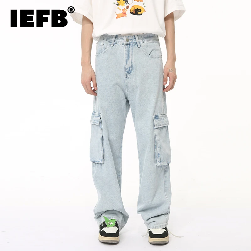 

IEFB New Summer Men's Jeans Casual Washing Three-dimensional Spliced Pocket Vintage Loose Wide Leg Male Denim Pants Trend 9C6516