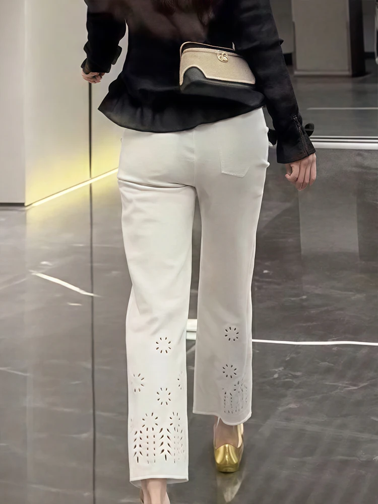 

Белые прямые брюки с вырезами, зауженные, с высокой талией, повседневные, женские, летние, новые, тонкие, укороченные (7/8)