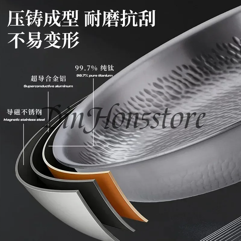 Household Uncoated Pure Titanium Pan, Non-stick Steak Frying Pan Compatible with Induction Cooker Gas Stove