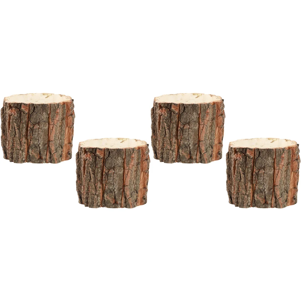 

4Pcs Wood Bark Planter Wood Flower Pot Decorative Rustic Flower Plant Pot Container