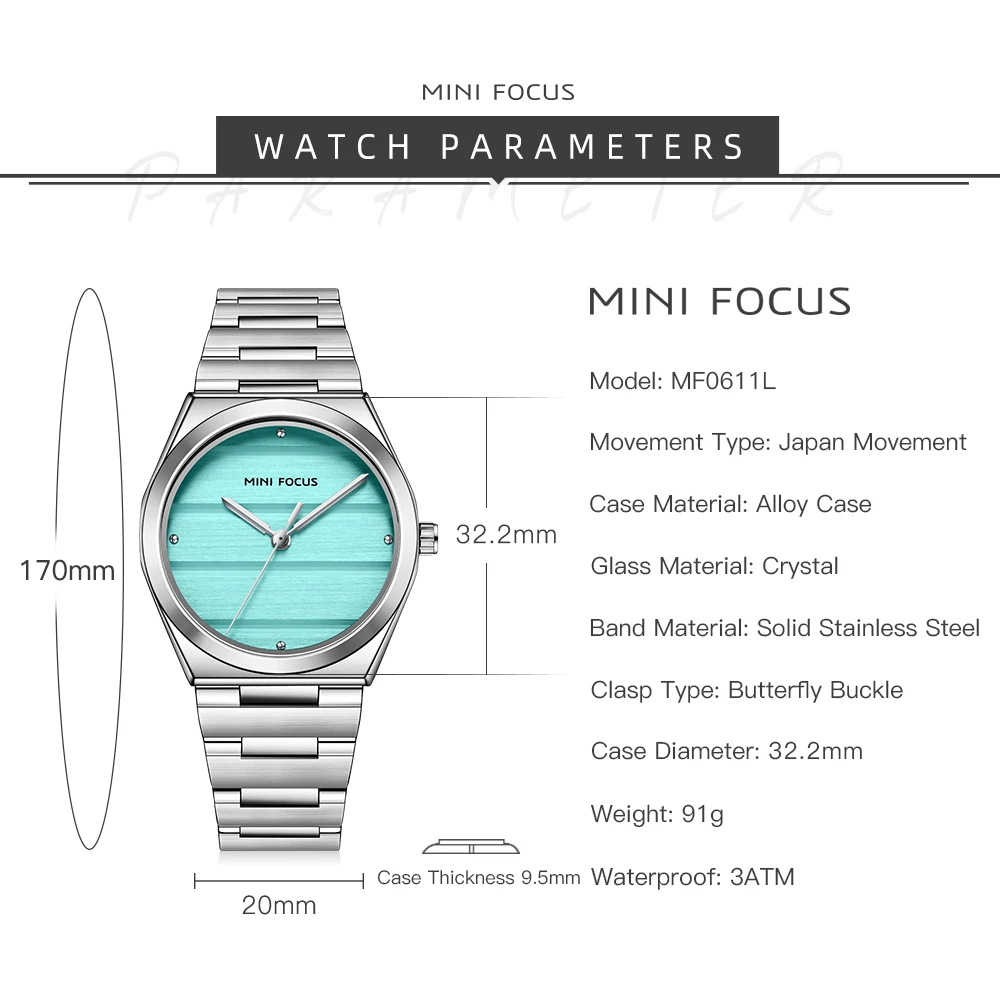MINI FOCUS Damskie Eleganckie Zegarki Ze Stali Nierdzewnej Imprezowe Modne Zegarki Kwarcowe Prezent Relogio Feminino 0611L