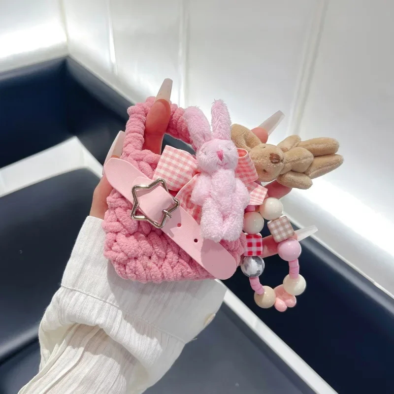 Casing AirPods 1 2 3 Pro, sarung HP Universal tas anyaman kelinci untuk AirPods 4 Airpod 1 2 3 Pro 2 Bluetooth Earbuds pelindung