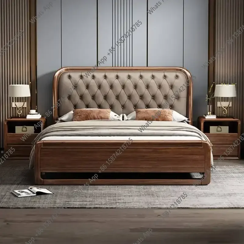 N63 Pretty European Double Bed Tall Headboard Elegant Luxury Bedroom Frame Bed King Headboards Sets Camas Matrimonial Furniture