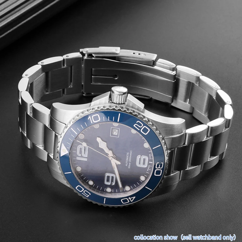 21mm high Quality Stainless Steel Watchband For Longines Strap L3 hydroconquest L3.642.4/L3.781.4/L3.782 Watch Band Curved End view 6