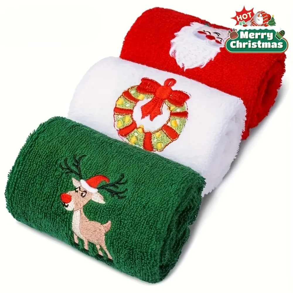 Santa Reindeer Ornament Design Vintage Christmas Towels Uses For Kitchen Bathroom Holiday Decoration
