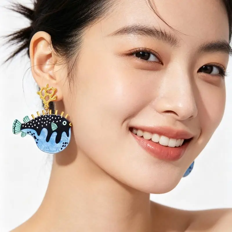 Marine Animal Dangle Earrings New Alloy Acrylic Lightweight Hypoallergenic Earrings for Summer Beach Vacation