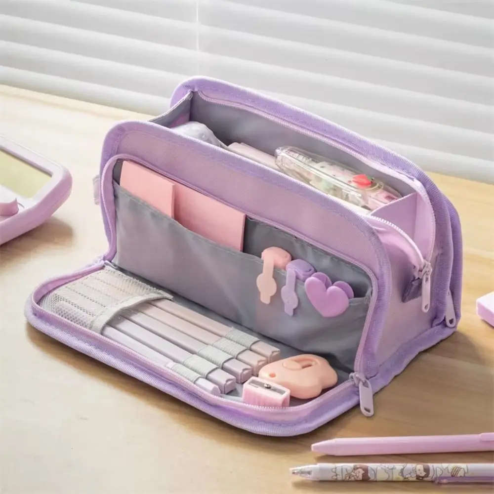 

Portable Checkered Pencil Case Large Capacity Multi-layer Pen Bags Triangle Pencil Bag Gifts